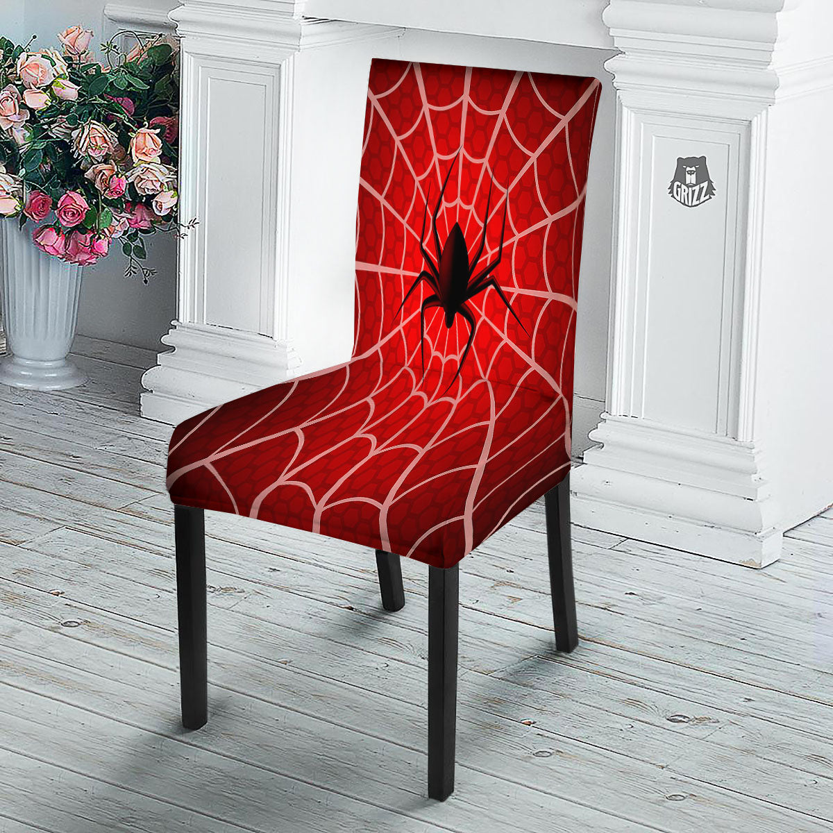 Red Spider Web Cobweb trap Print Dining Chair Slipcover-grizzshop