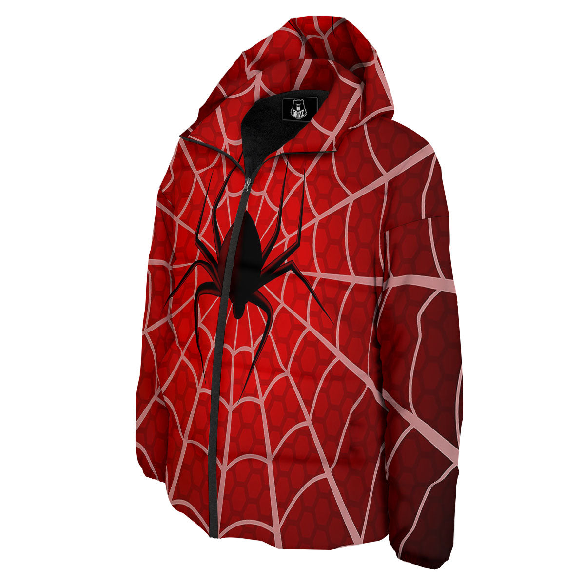 Red Spider Web Cobweb trap Print Down Jacket-grizzshop