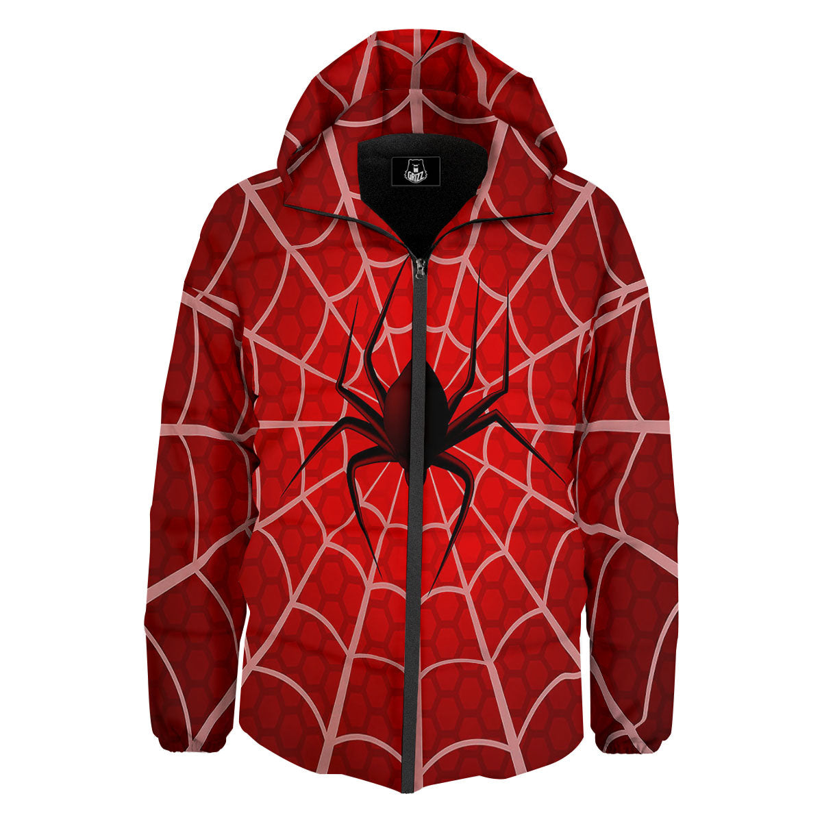 Red Spider Web Cobweb trap Print Down Jacket-grizzshop