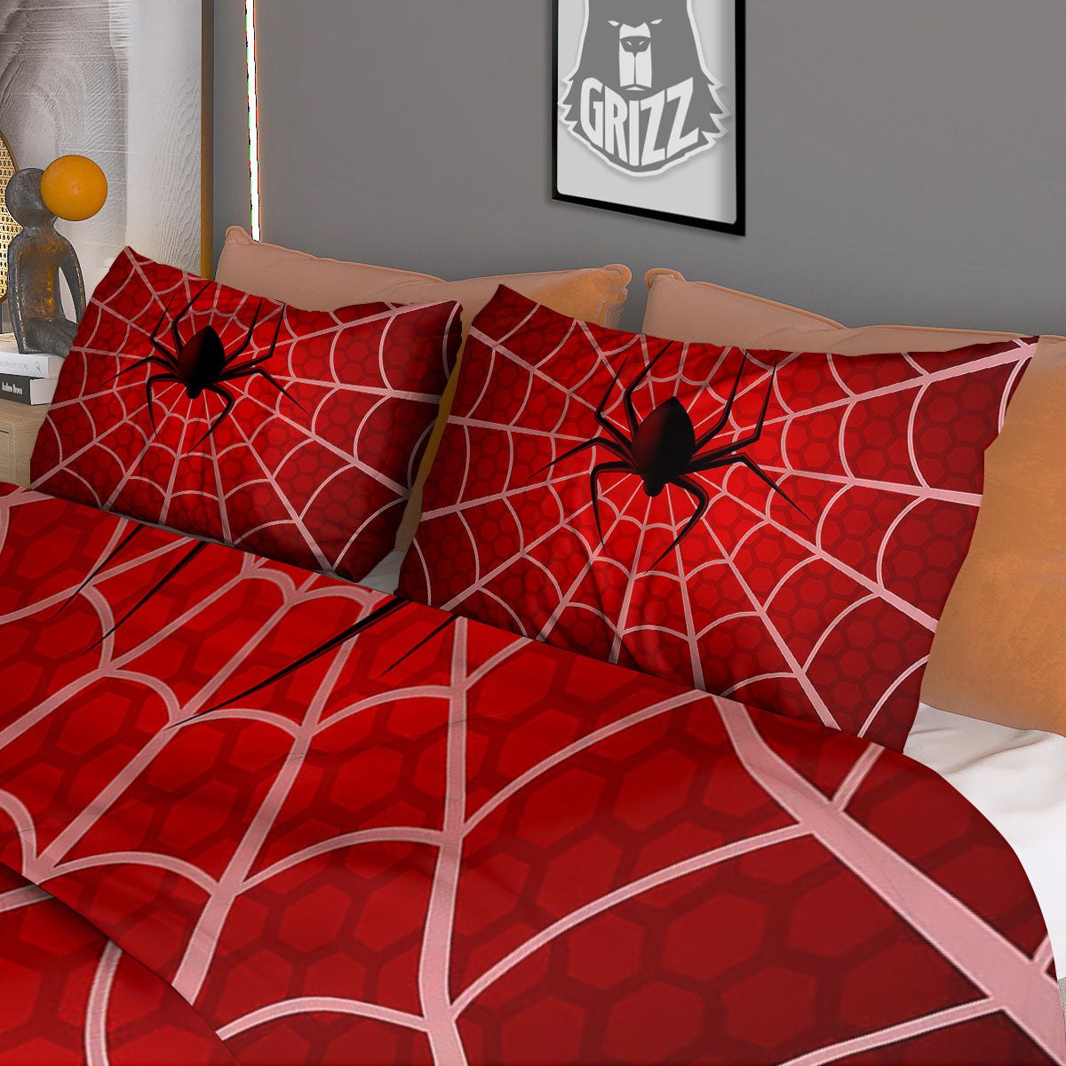 Red Spider Web Cobweb trap Print Duvet Cover Bedding Set