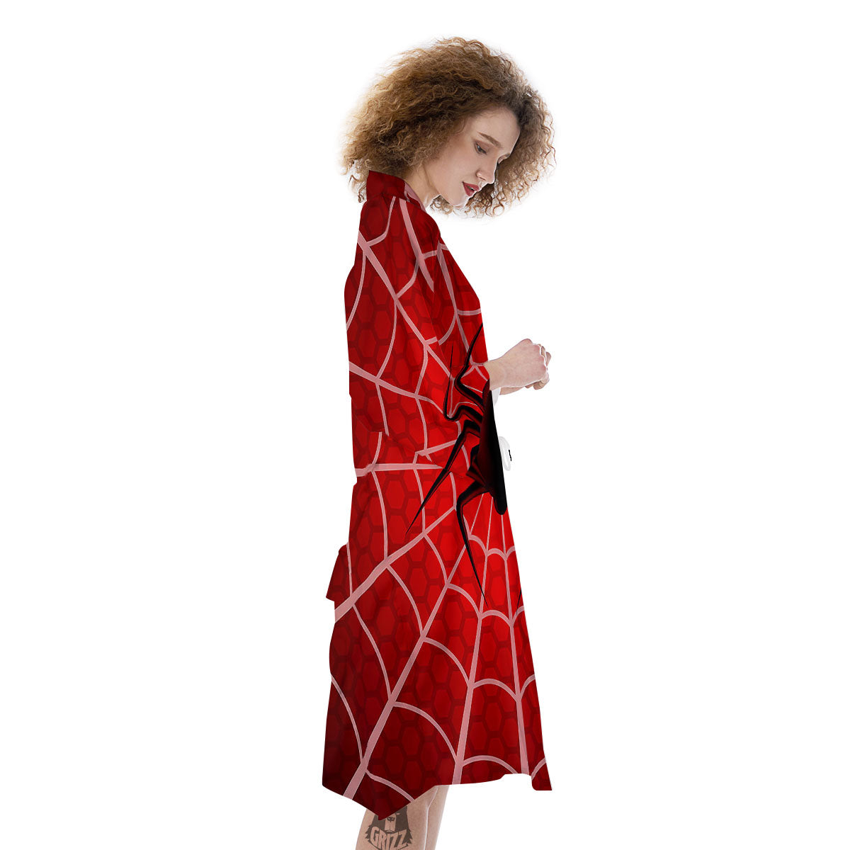 Red Spider Web Cobweb trap Print Kimono-grizzshop