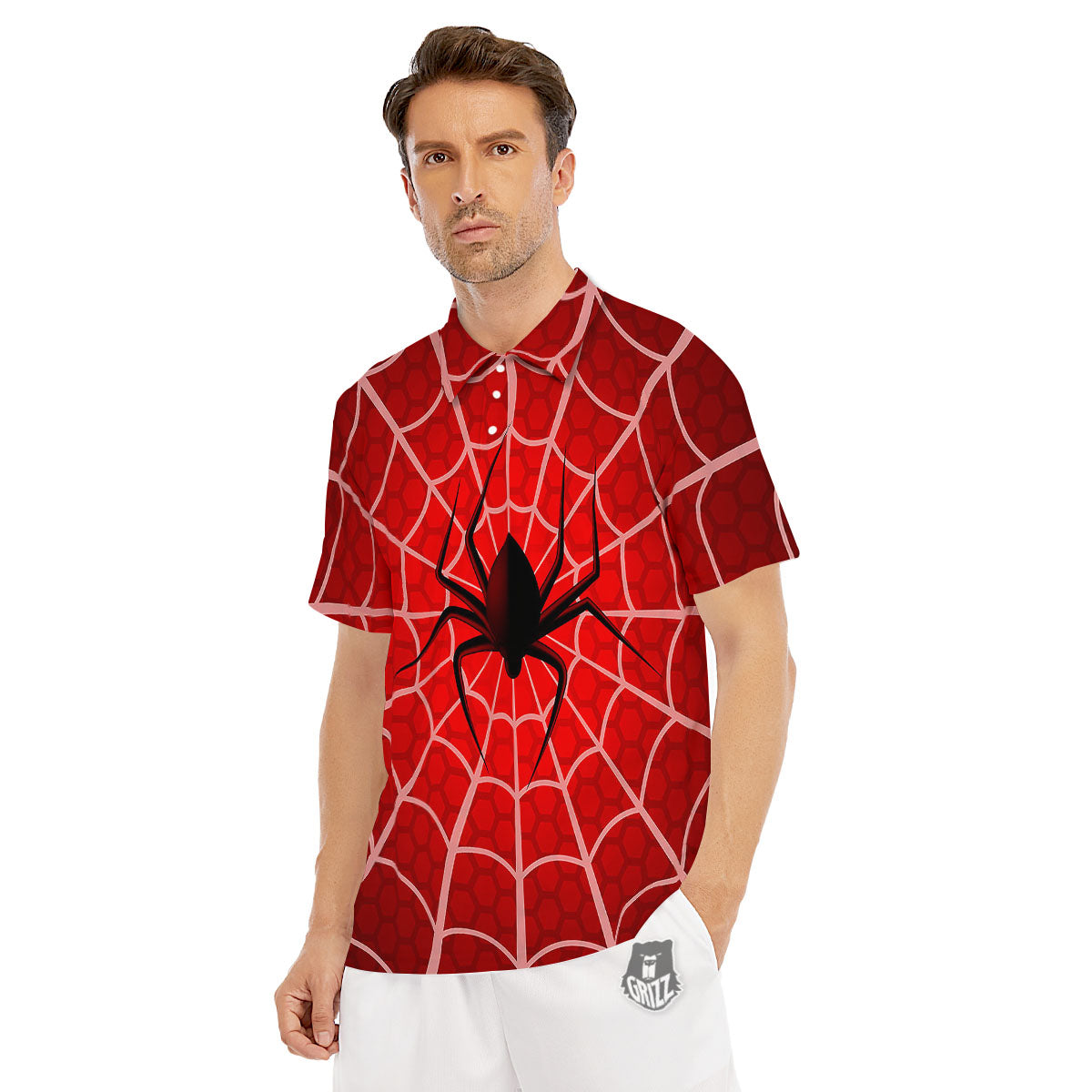 Red Spider Web Cobweb trap Print Men's Golf Shirts-grizzshop