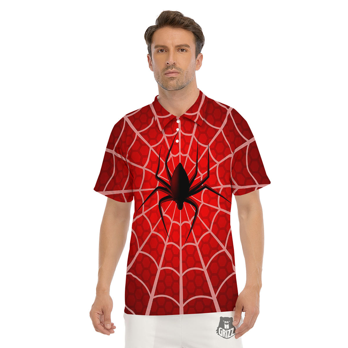 Red Spider Web Cobweb trap Print Men's Golf Shirts-grizzshop