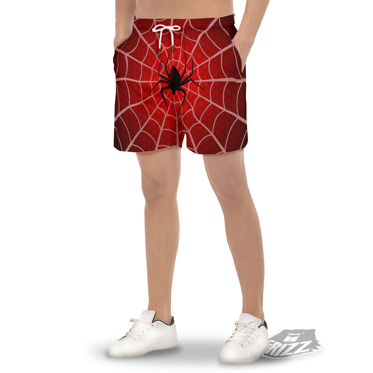 Red Spider Web Cobweb trap Print Men's Gym Shorts-grizzshop