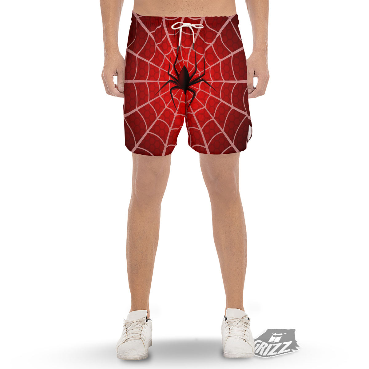 Red Spider Web Cobweb trap Print Men's Gym Shorts-grizzshop