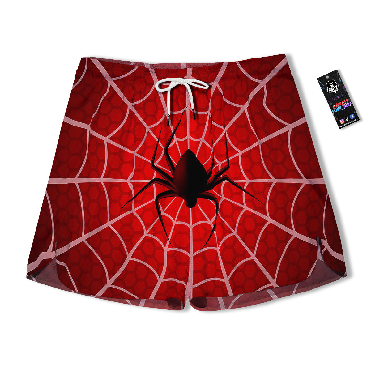 Red Spider Web Cobweb trap Print Men's Running Shorts-grizzshop
