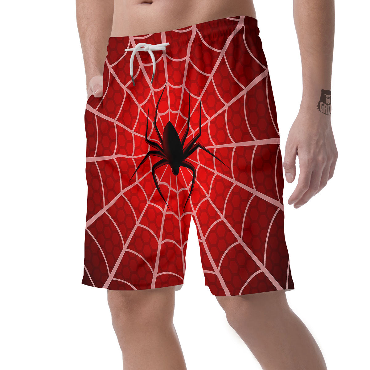 Red Spider Web Cobweb trap Print Men's Shorts-grizzshop
