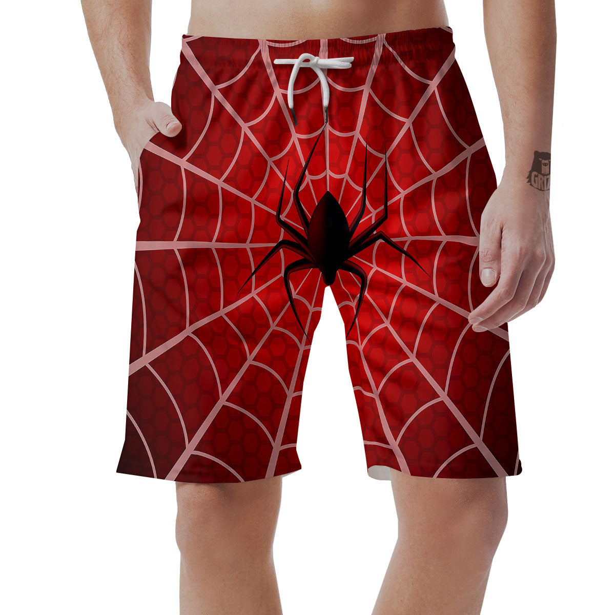 Red Spider Web Cobweb trap Print Men's Shorts-grizzshop