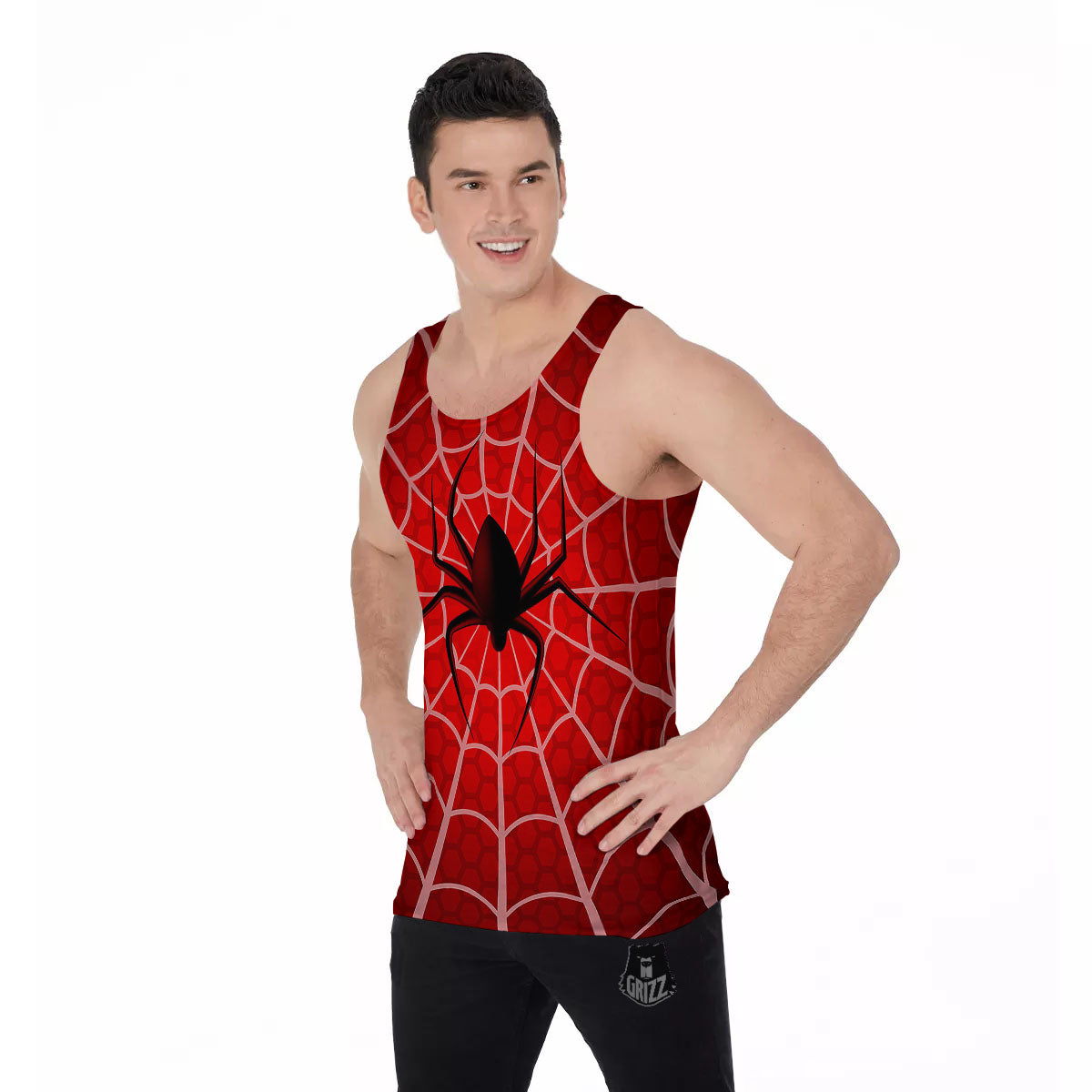 Red Spider Web Cobweb trap Print Men's Tank Top-grizzshop