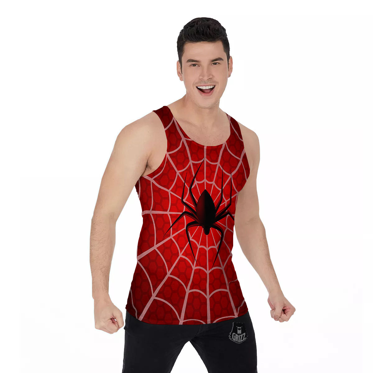 Red Spider Web Cobweb trap Print Men's Tank Top-grizzshop