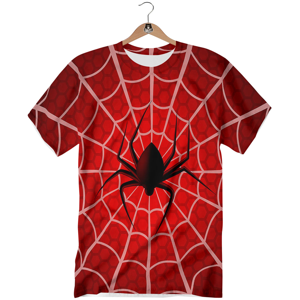 Red Spider Web Cobweb trap Print T-Shirt-grizzshop
