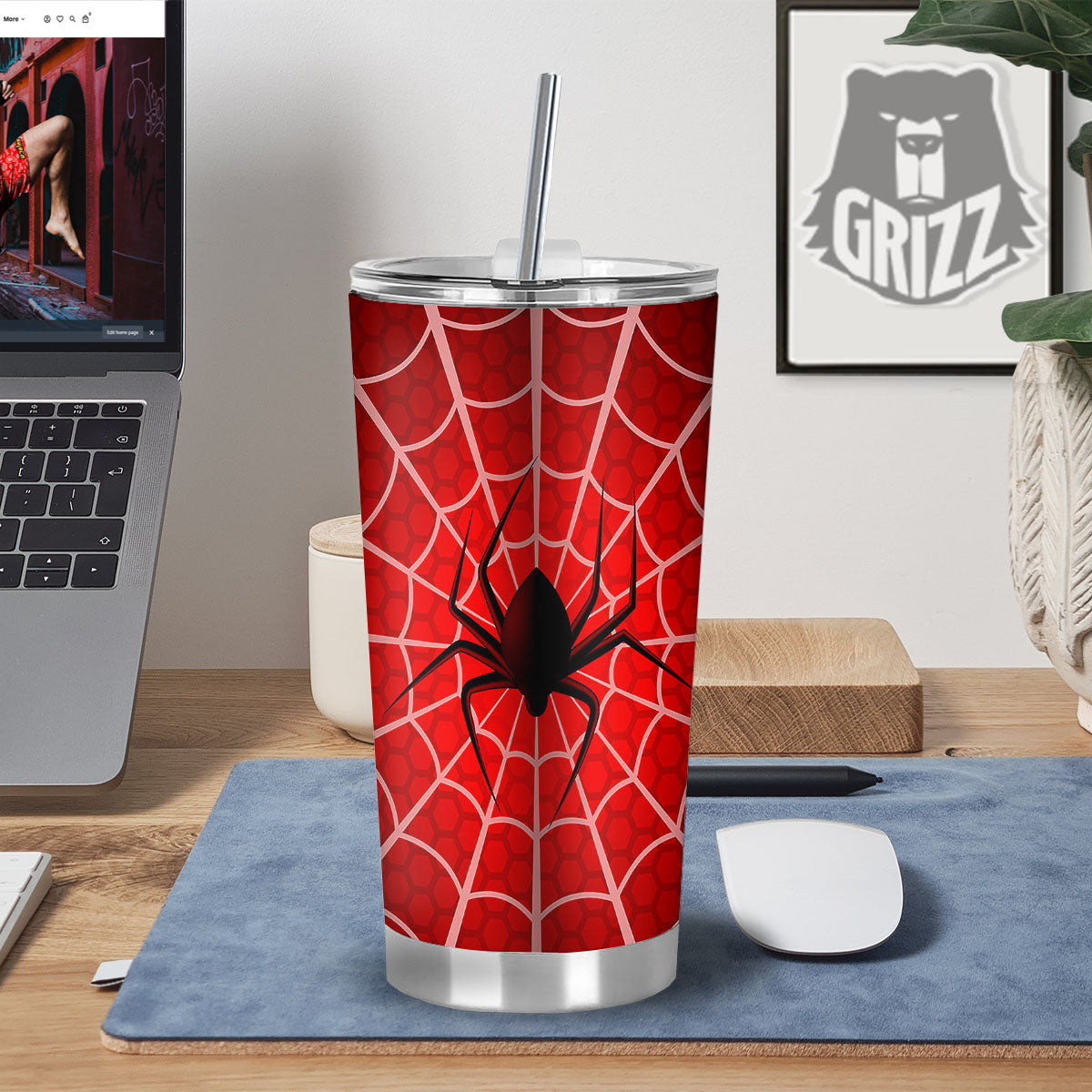 Red Spider Web Cobweb trap Print Tumbler-grizzshop