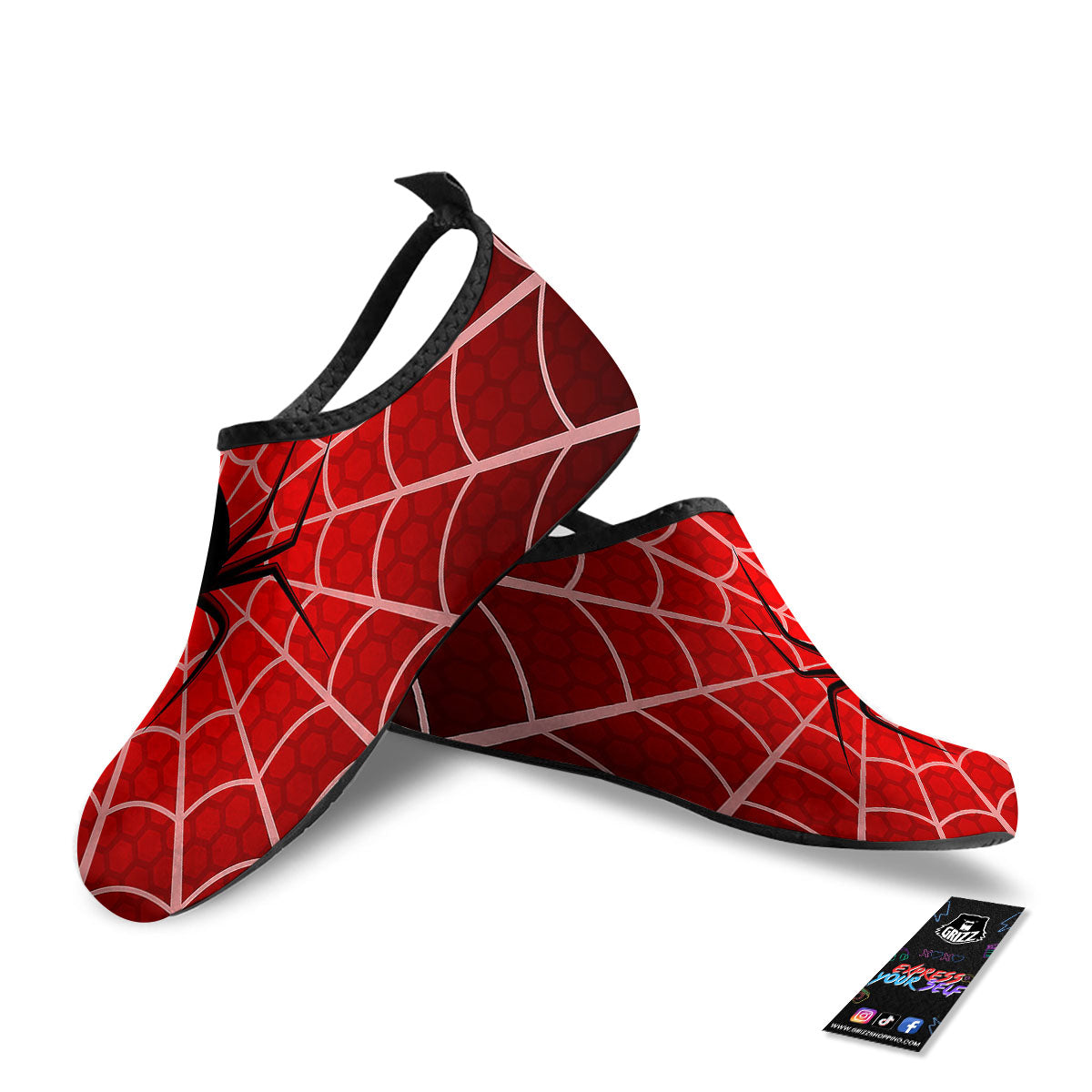 Red Spider Web Cobweb trap Print Water Shoes-grizzshop