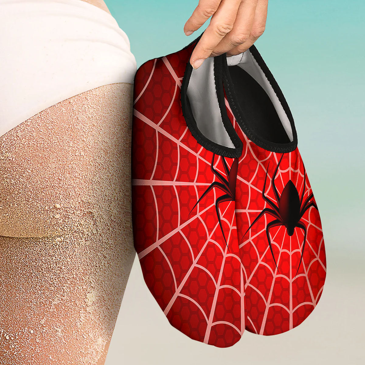 Red Spider Web Cobweb trap Print Water Shoes-grizzshop