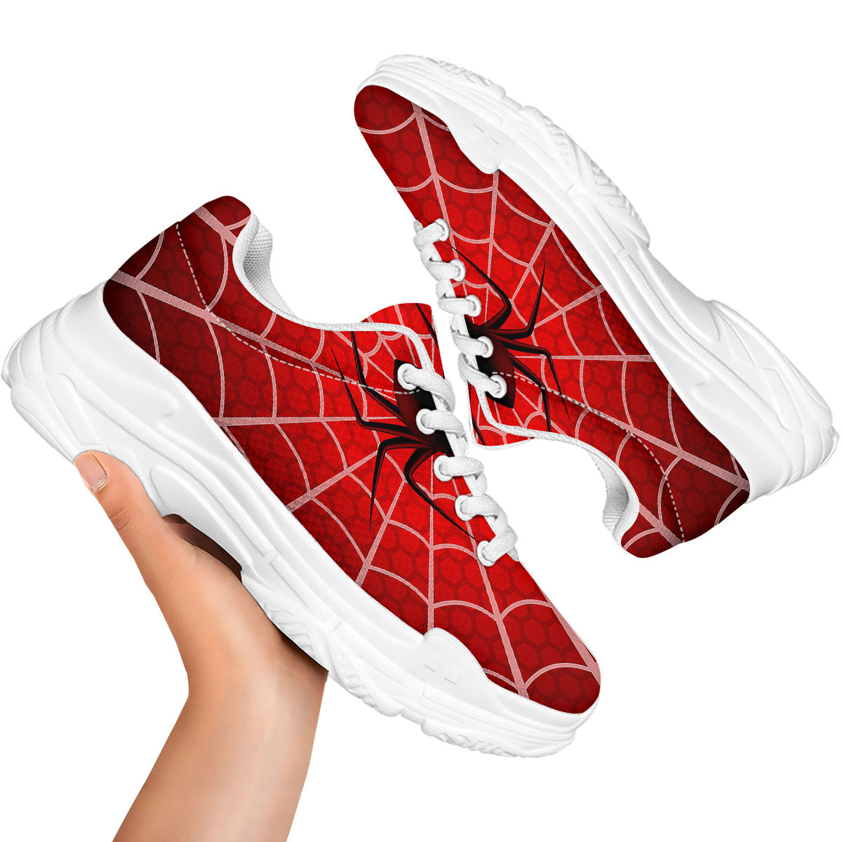Red Spider Web Cobweb trap Print White Chunky Shoes-grizzshop