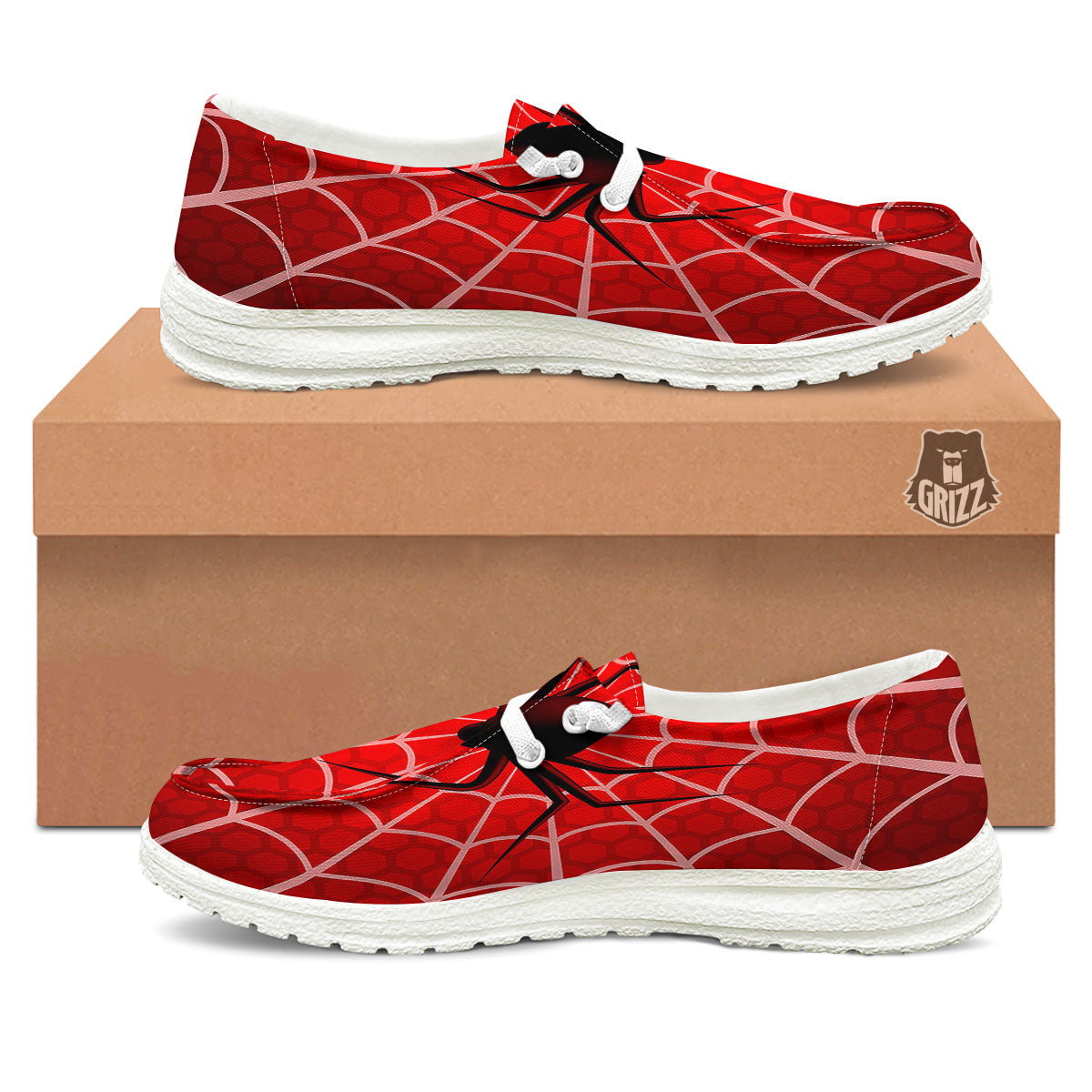 Red Spider Web Cobweb trap Print White Loafers-grizzshop