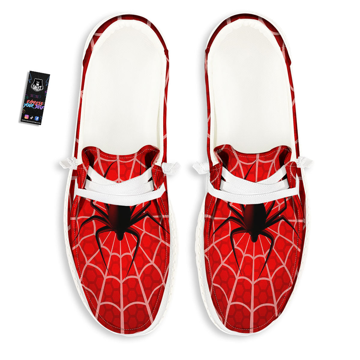 Red Spider Web Cobweb trap Print White Loafers-grizzshop
