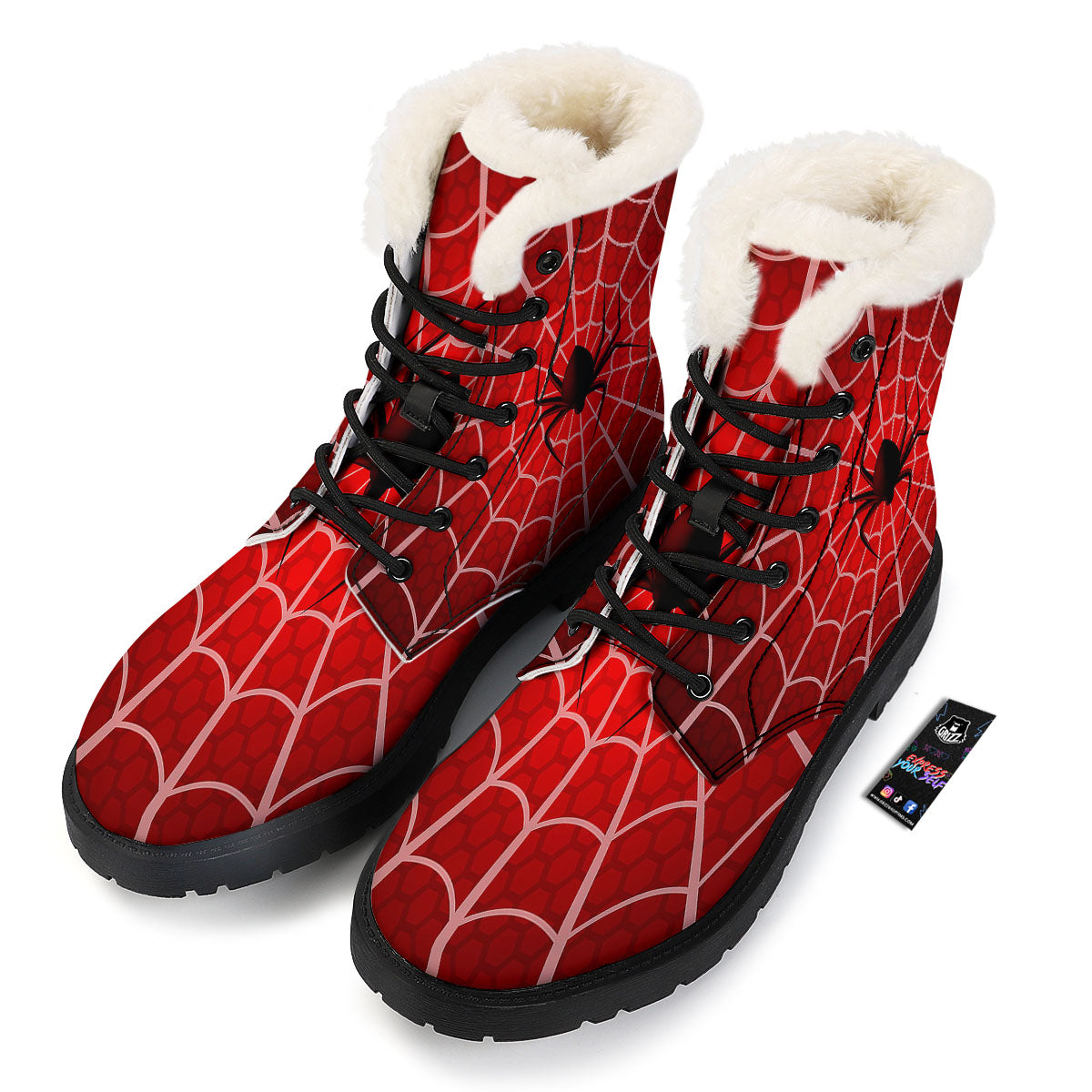 Red Spider Web Cobweb trap Print Winter Boots-grizzshop