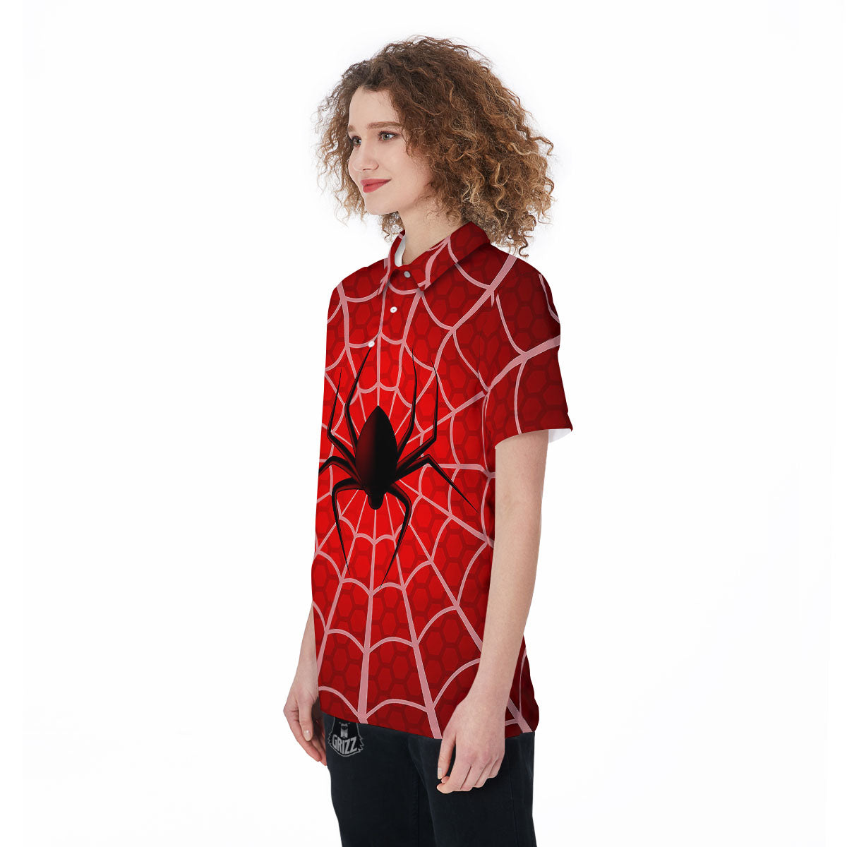 Red Spider Web Cobweb trap Print Women's Golf Shirts-grizzshop