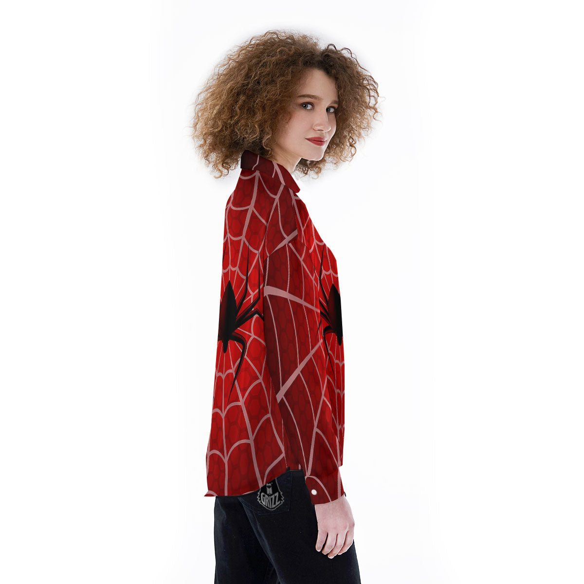 Red Spider Web Cobweb trap Print Women's Long Sleeve Shirts-grizzshop
