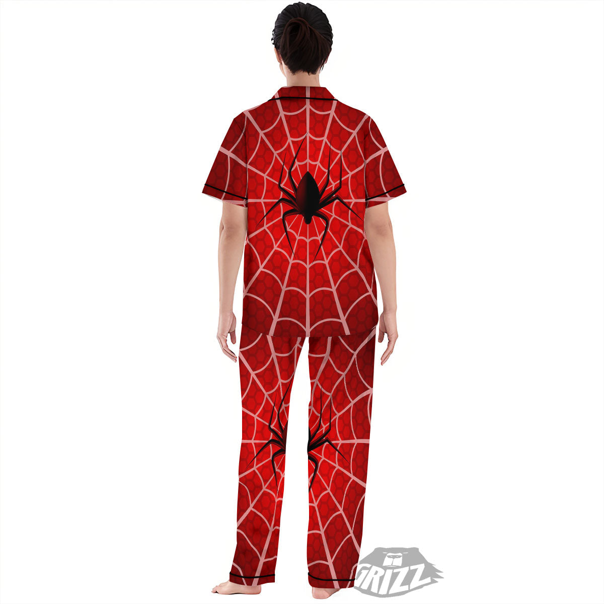 Red Spider Web Cobweb trap Print Women's Pajamas Set-grizzshop