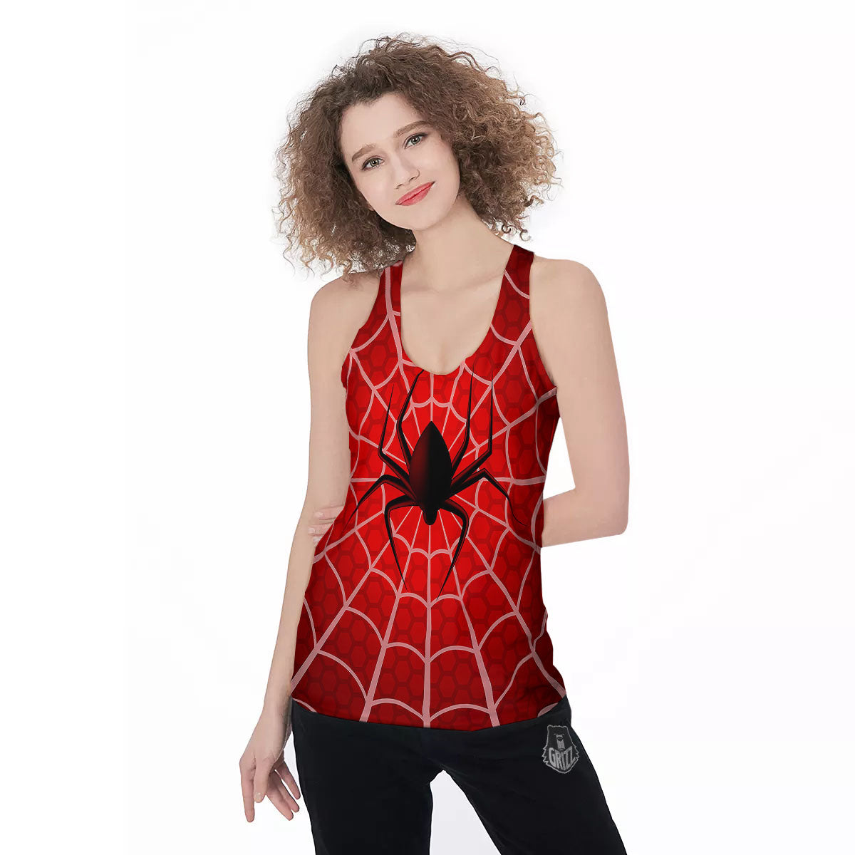 Red Spider Web Cobweb trap Print Women's Racerback Tank Top-grizzshop