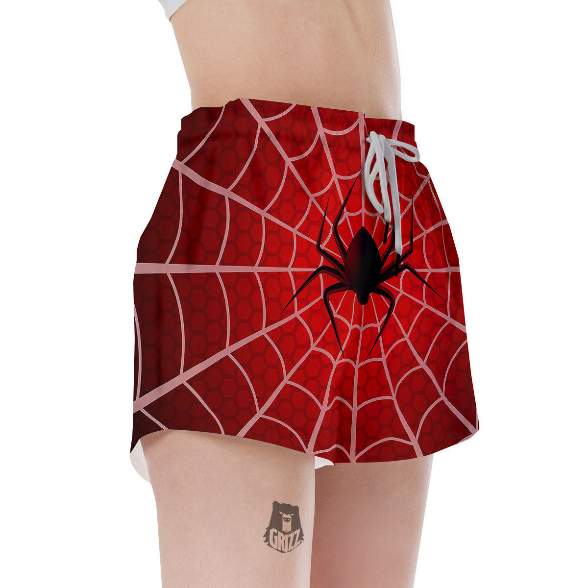 Red Spider Web Cobweb trap Print Women's Shorts-grizzshop
