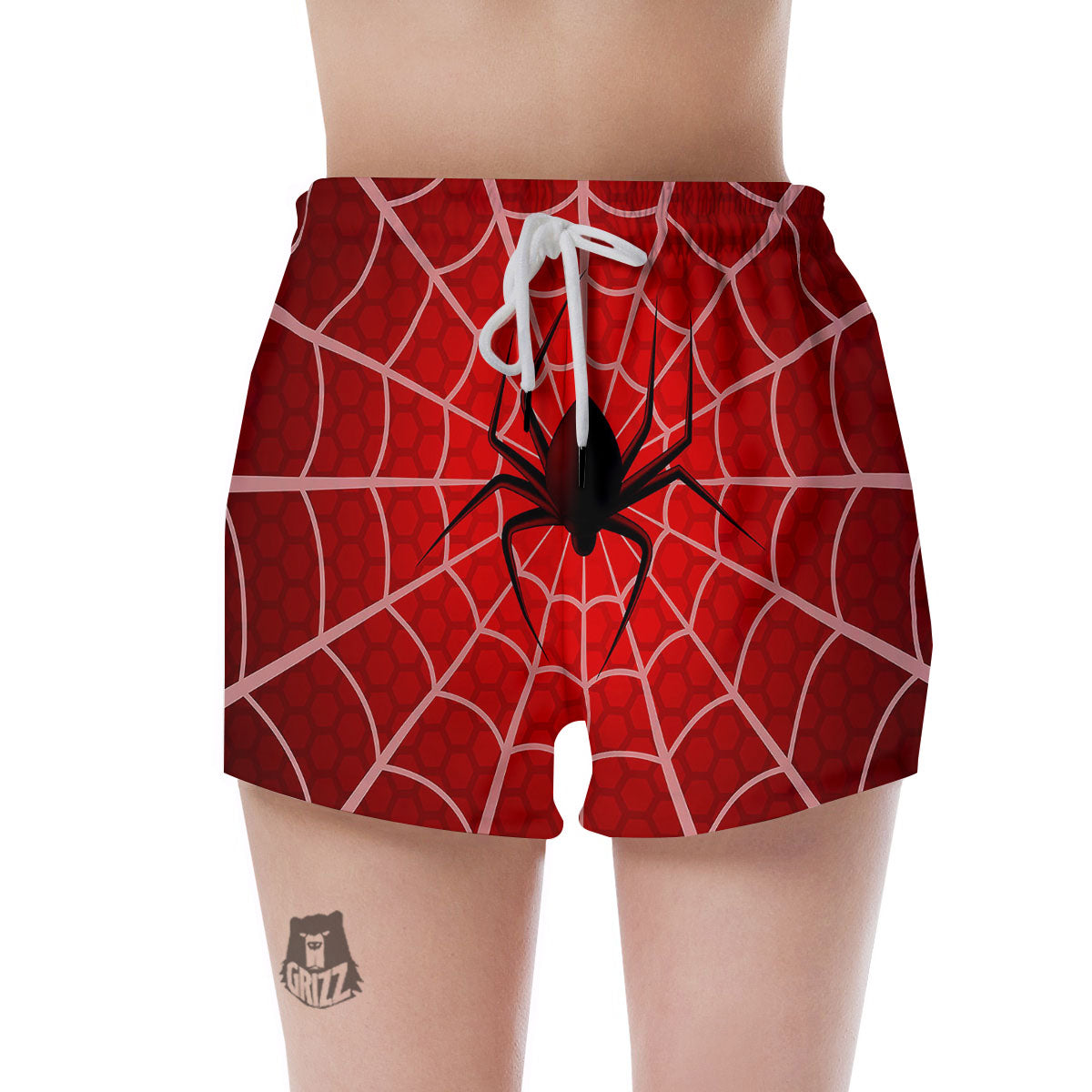 Red Spider Web Cobweb trap Print Women's Shorts-grizzshop