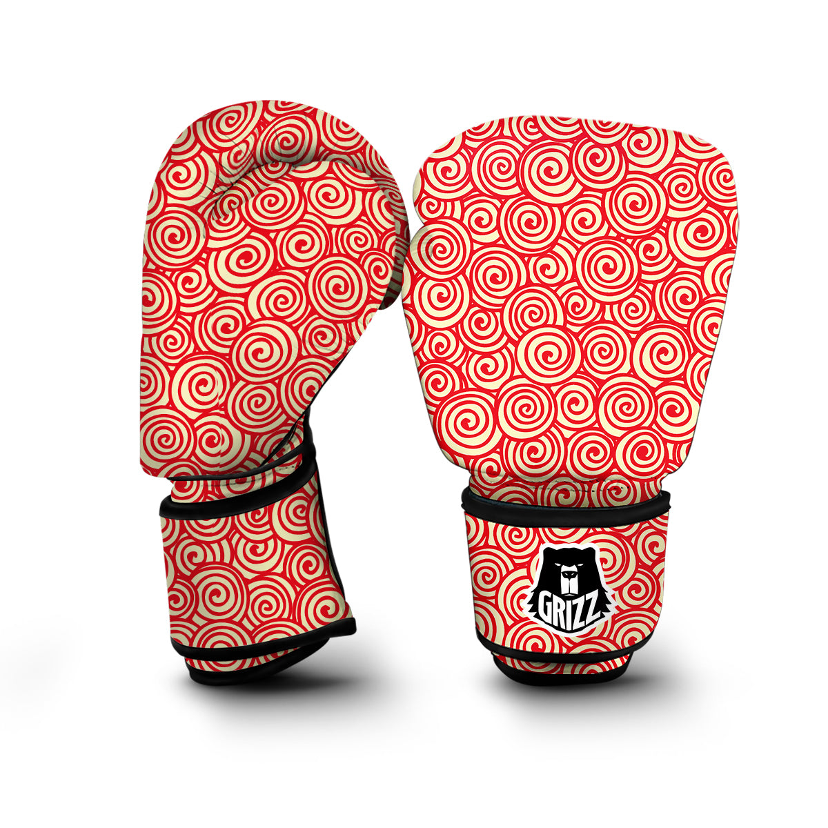 Red Spiral Print Pattern Boxing Gloves-grizzshop