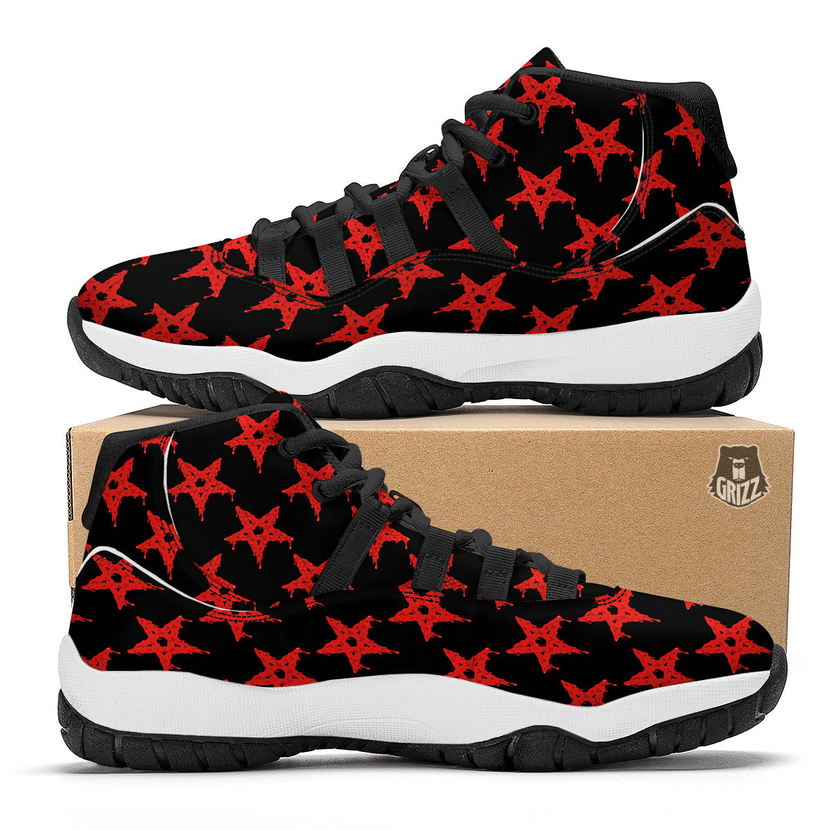 Red Star Demon Pentagram Print Pattern Black Bball Shoes-grizzshop