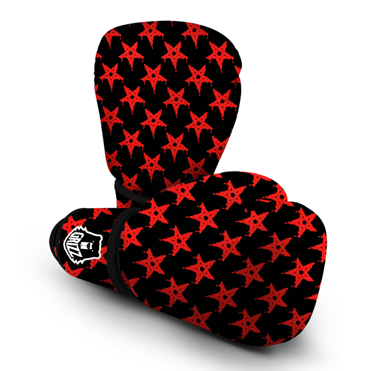 Red Star Demon Pentagram Print Pattern Boxing Gloves-grizzshop