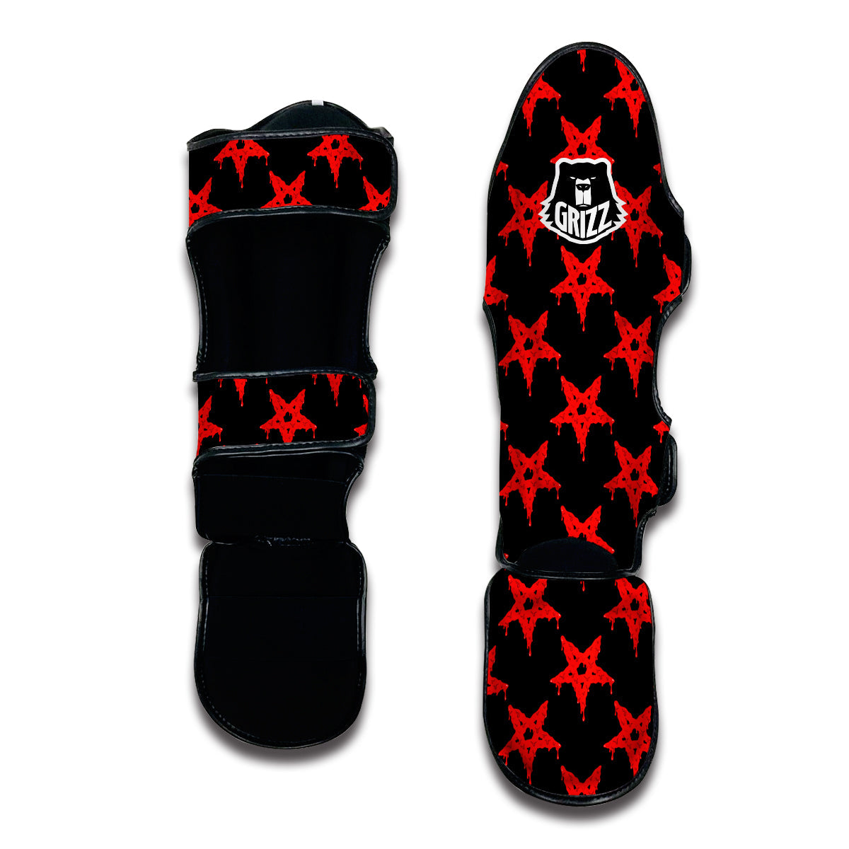 Red Star Demon Pentagram Print Pattern Muay Thai Shin Guards-grizzshop