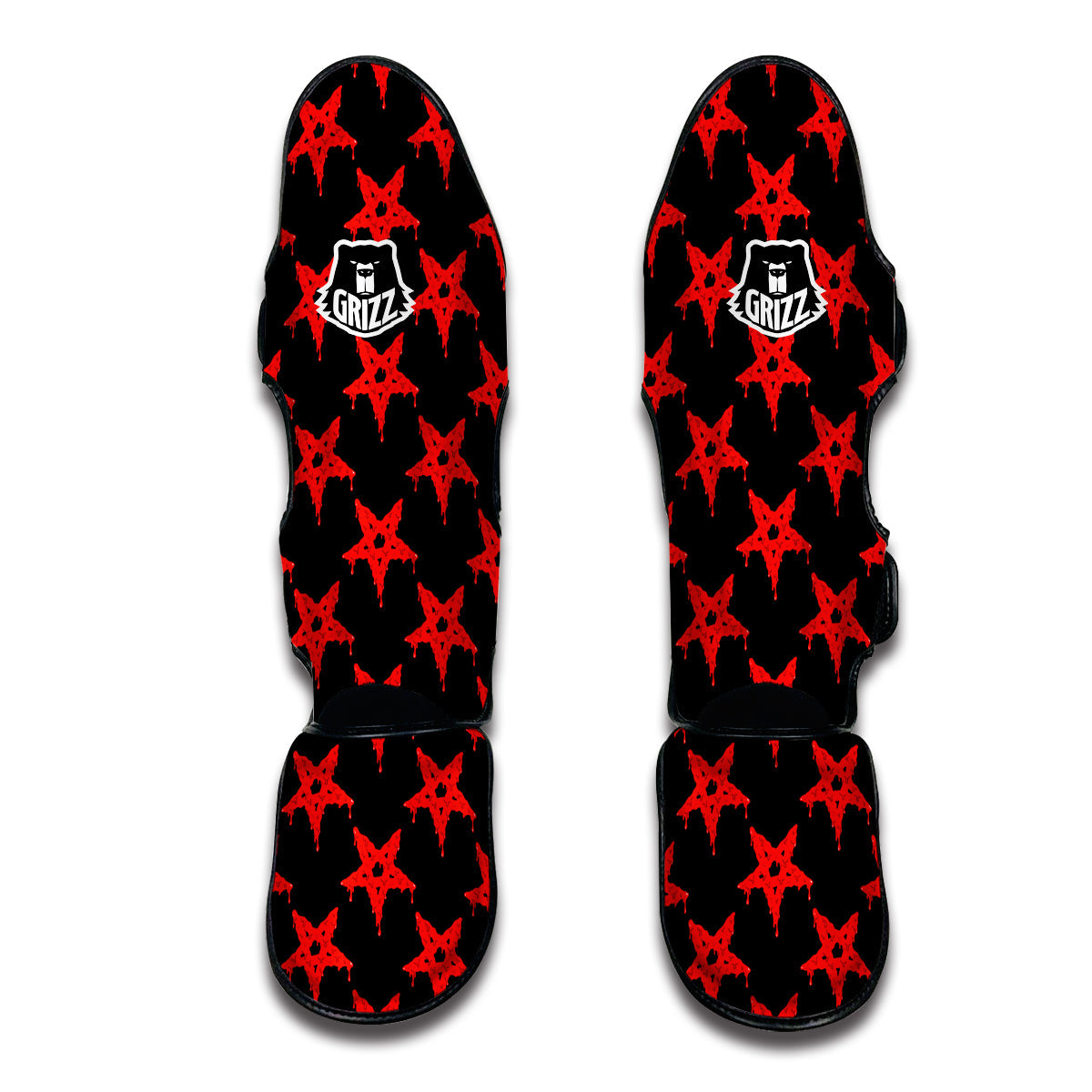 Red Star Demon Pentagram Print Pattern Muay Thai Shin Guards-grizzshop