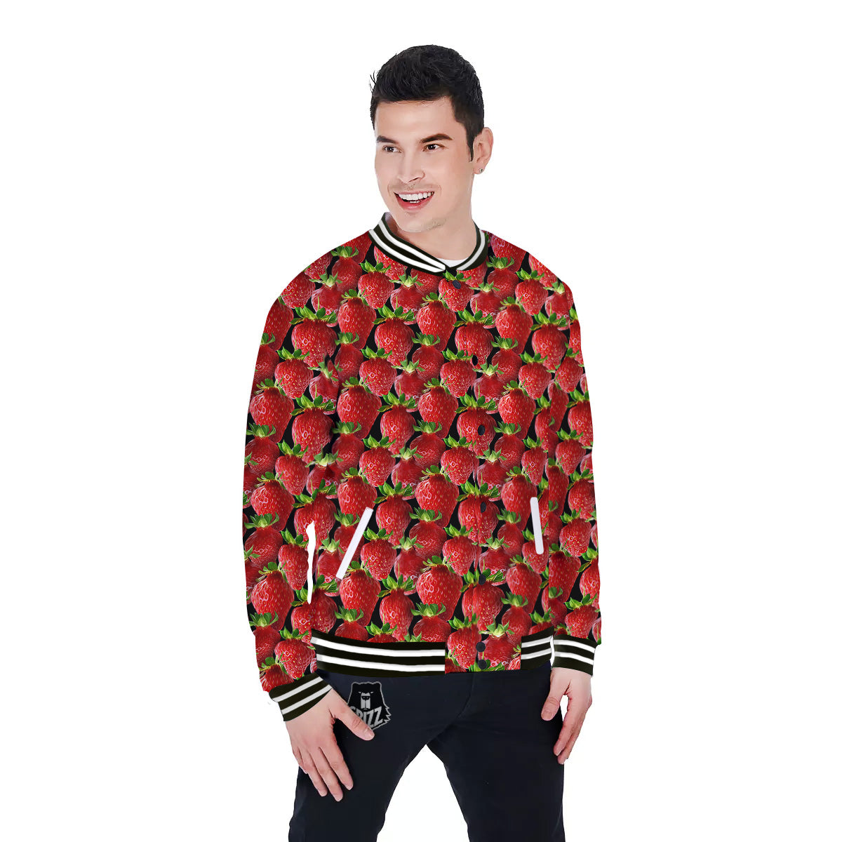 Red Strawberries Ripe Print Pattern Baseball Jacket-grizzshop