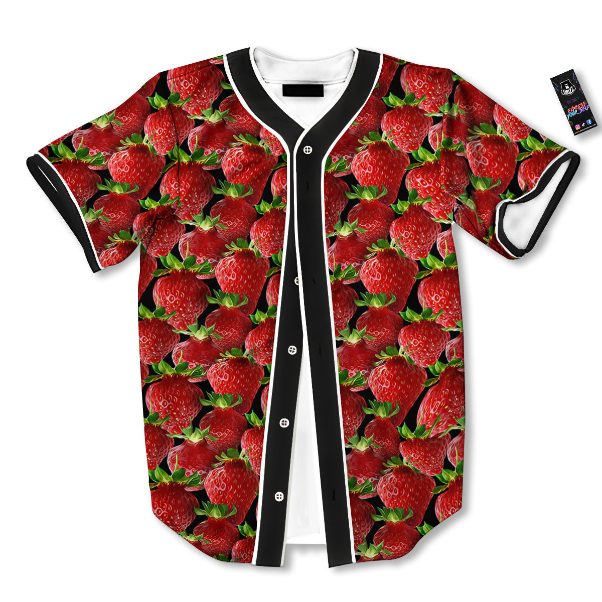Red Strawberries Ripe Print Pattern Baseball Jersey-grizzshop