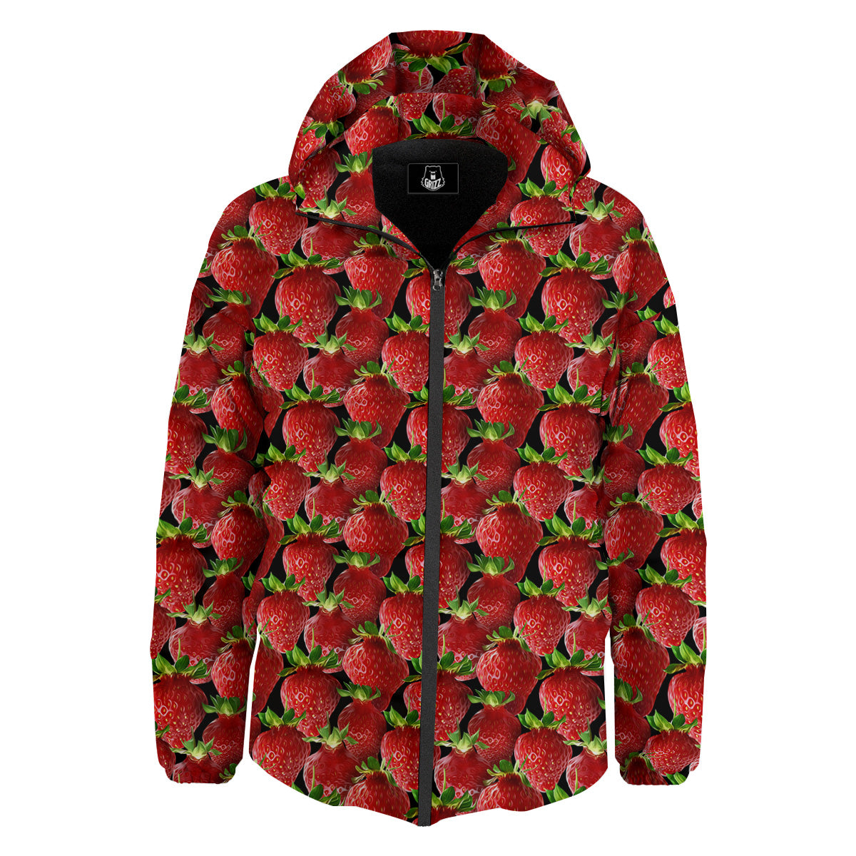 Red Strawberries Ripe Print Pattern Down Jacket-grizzshop