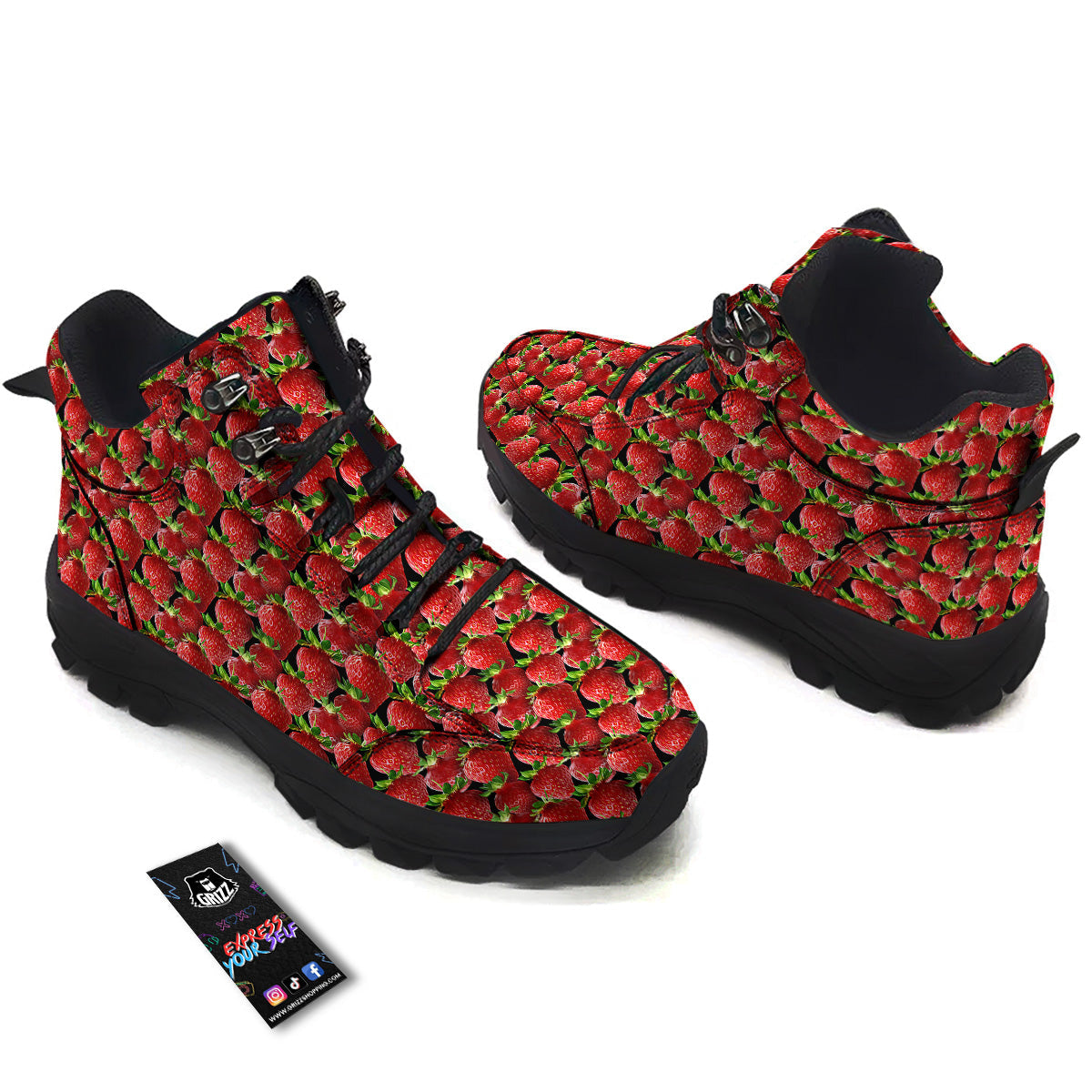 Red Strawberries Ripe Print Pattern Hiking Shoes-grizzshop