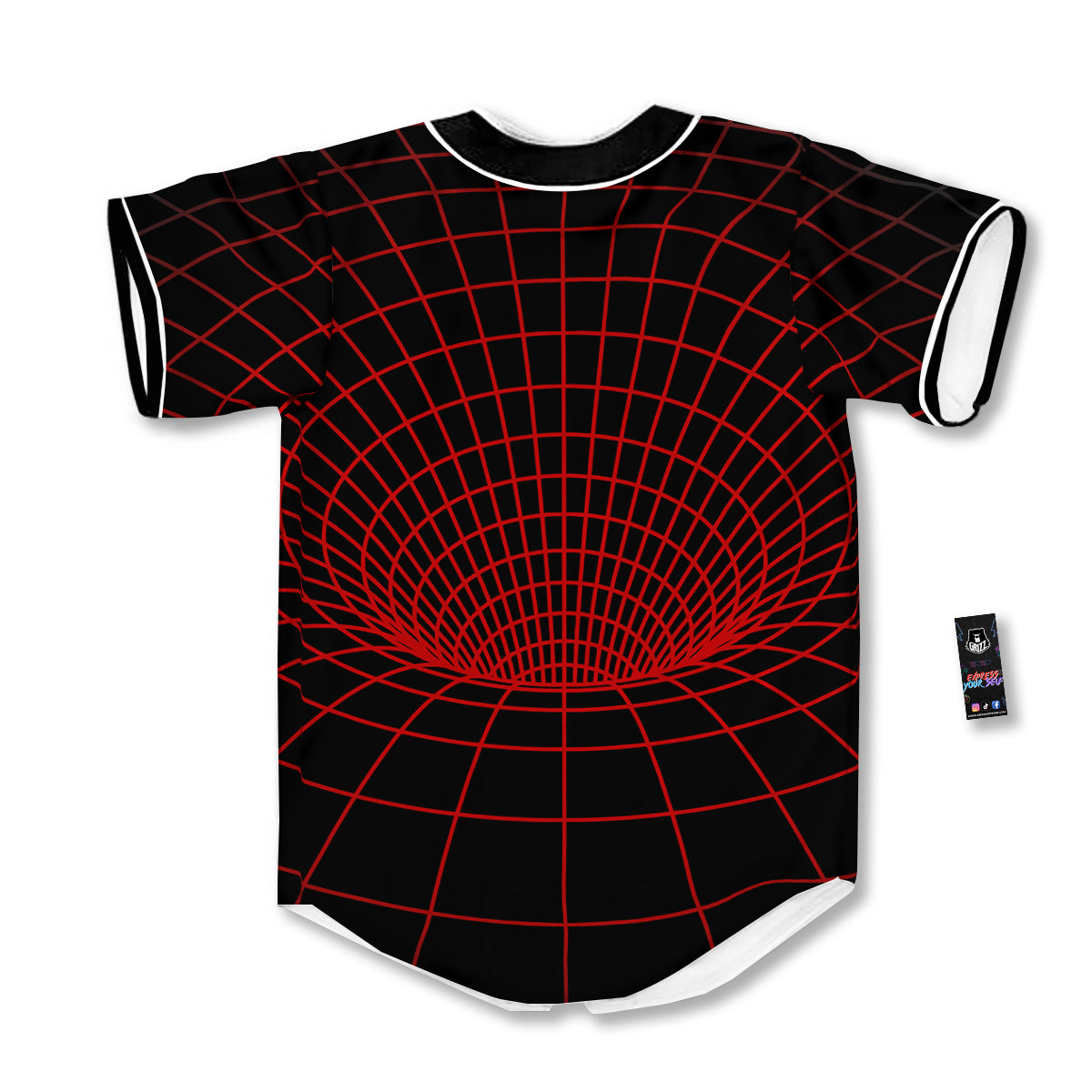 Red Techno Funnel Print Baseball Jersey-grizzshop