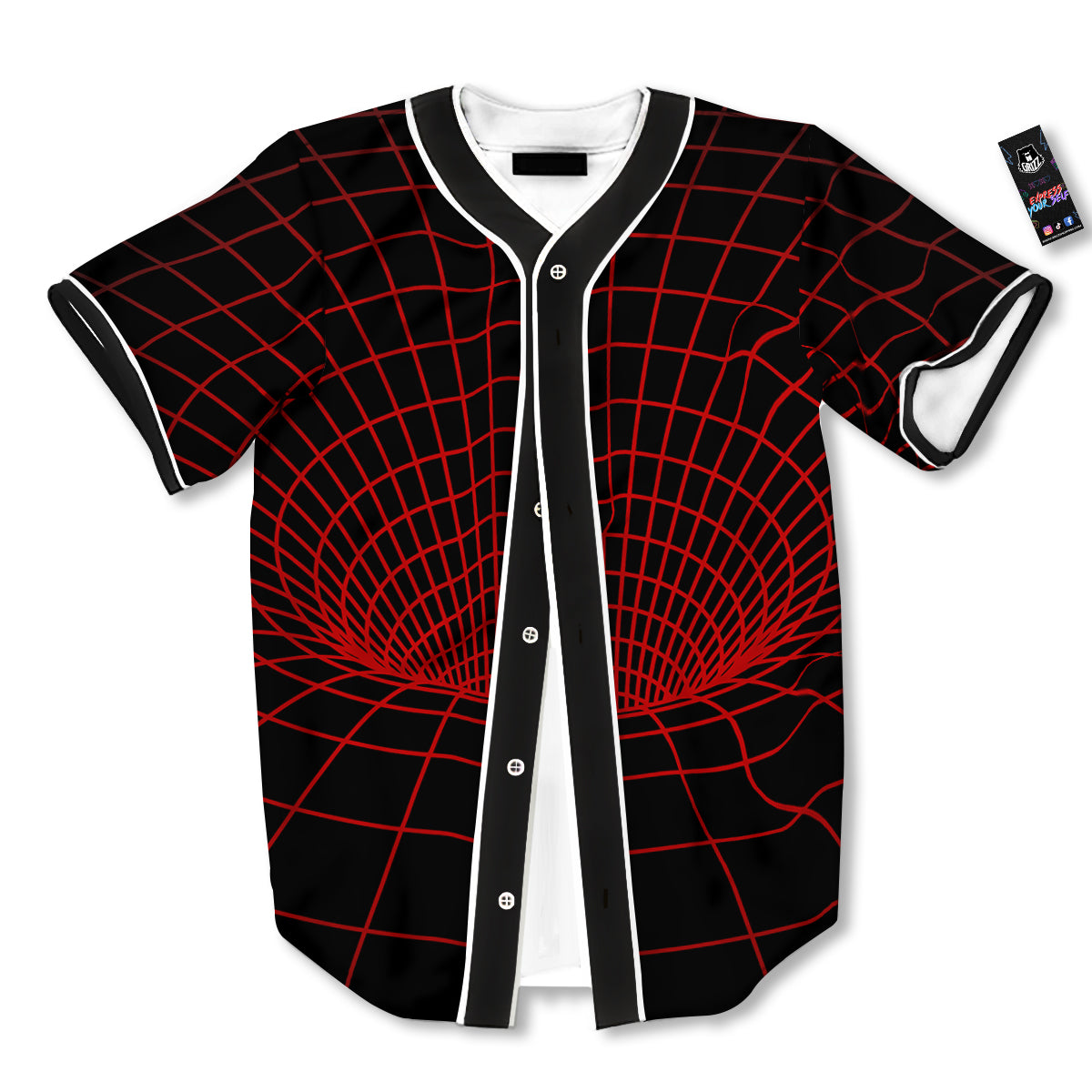Red Techno Funnel Print Baseball Jersey-grizzshop