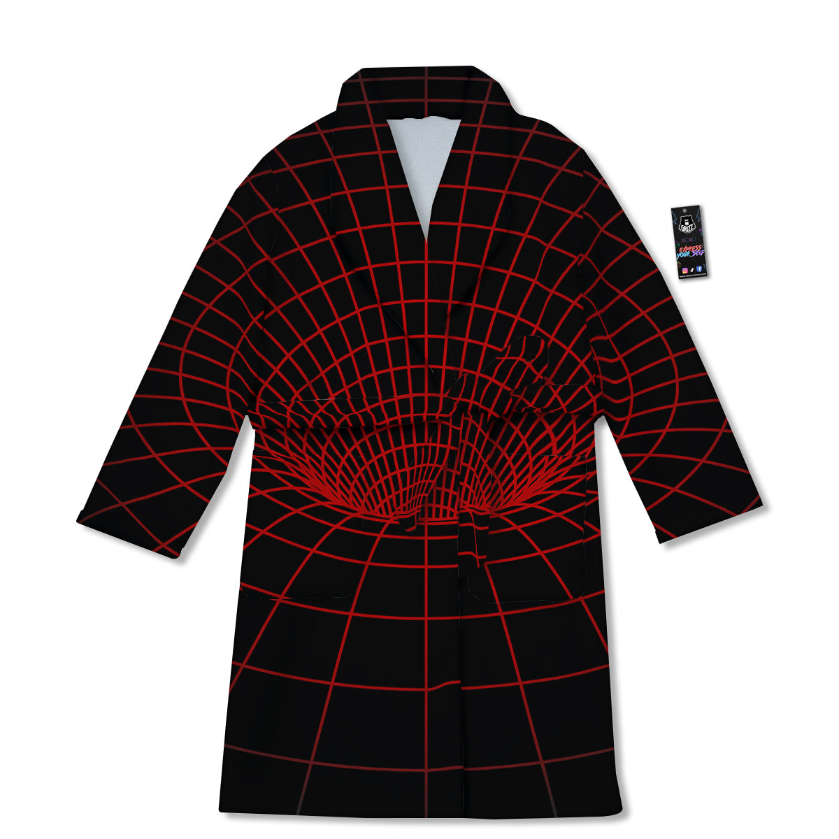 Red Techno Funnel Print Bathrobe-grizzshop