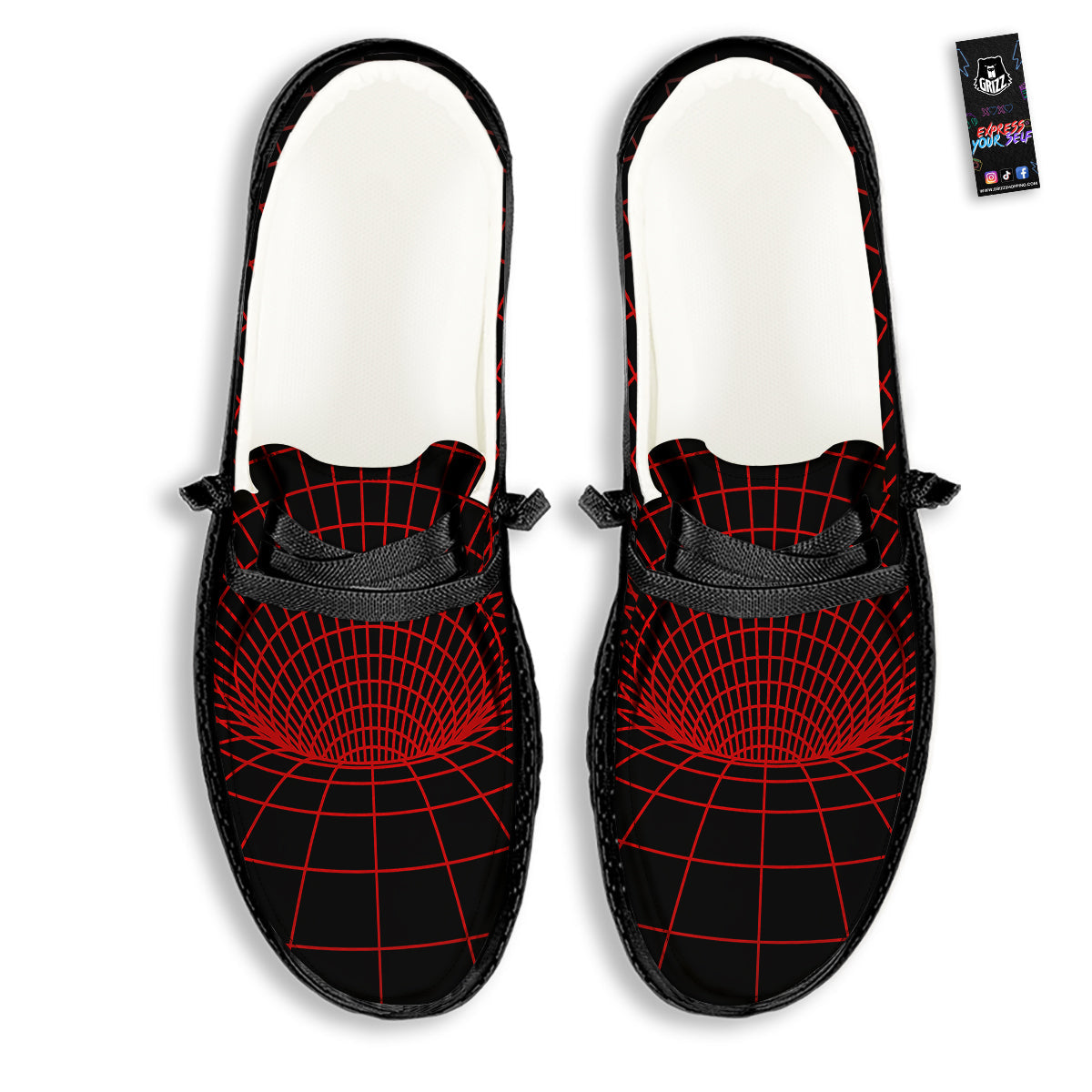 Red Techno Funnel Print Black Loafers-grizzshop