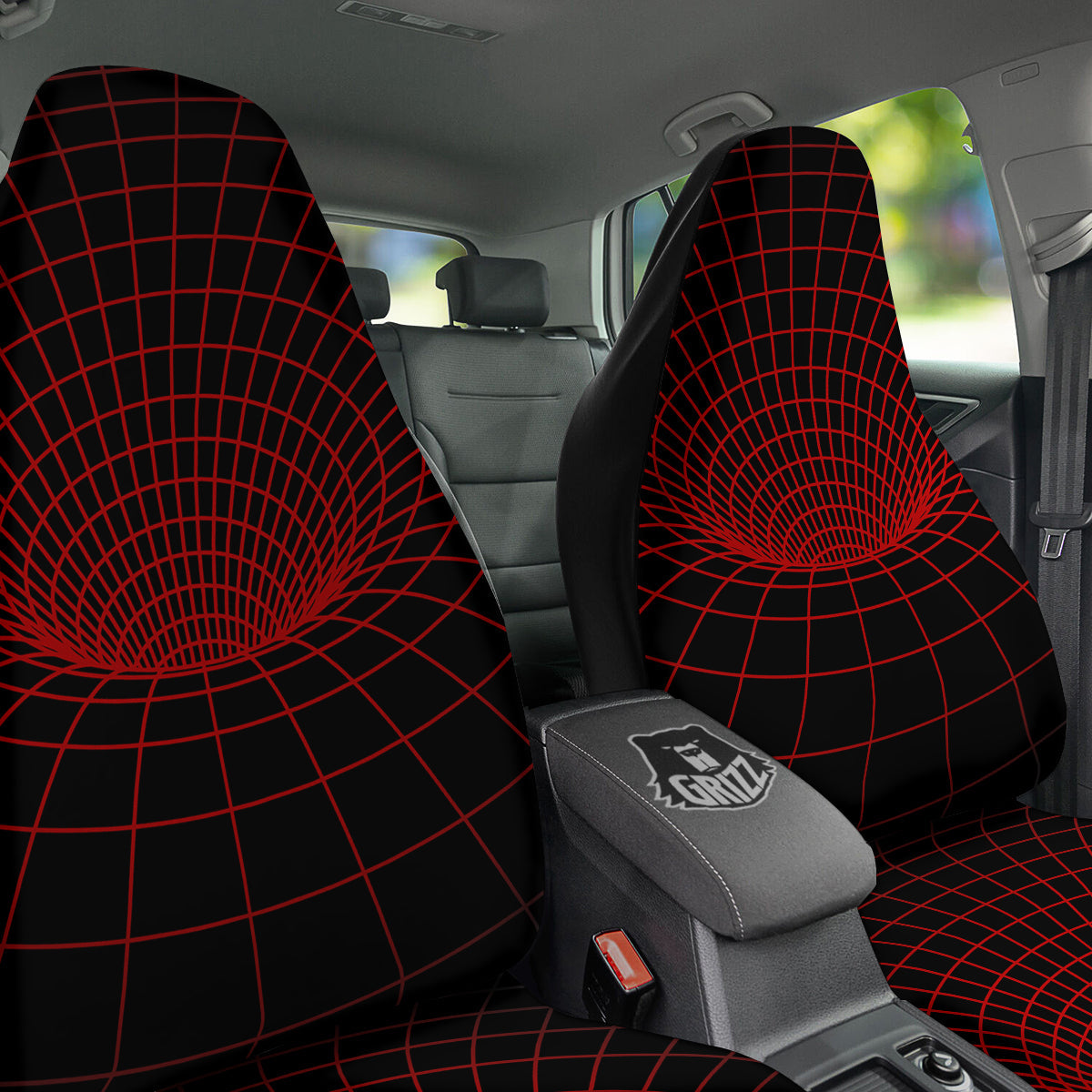 Red Techno Funnel Print Car Seat Covers-grizzshop