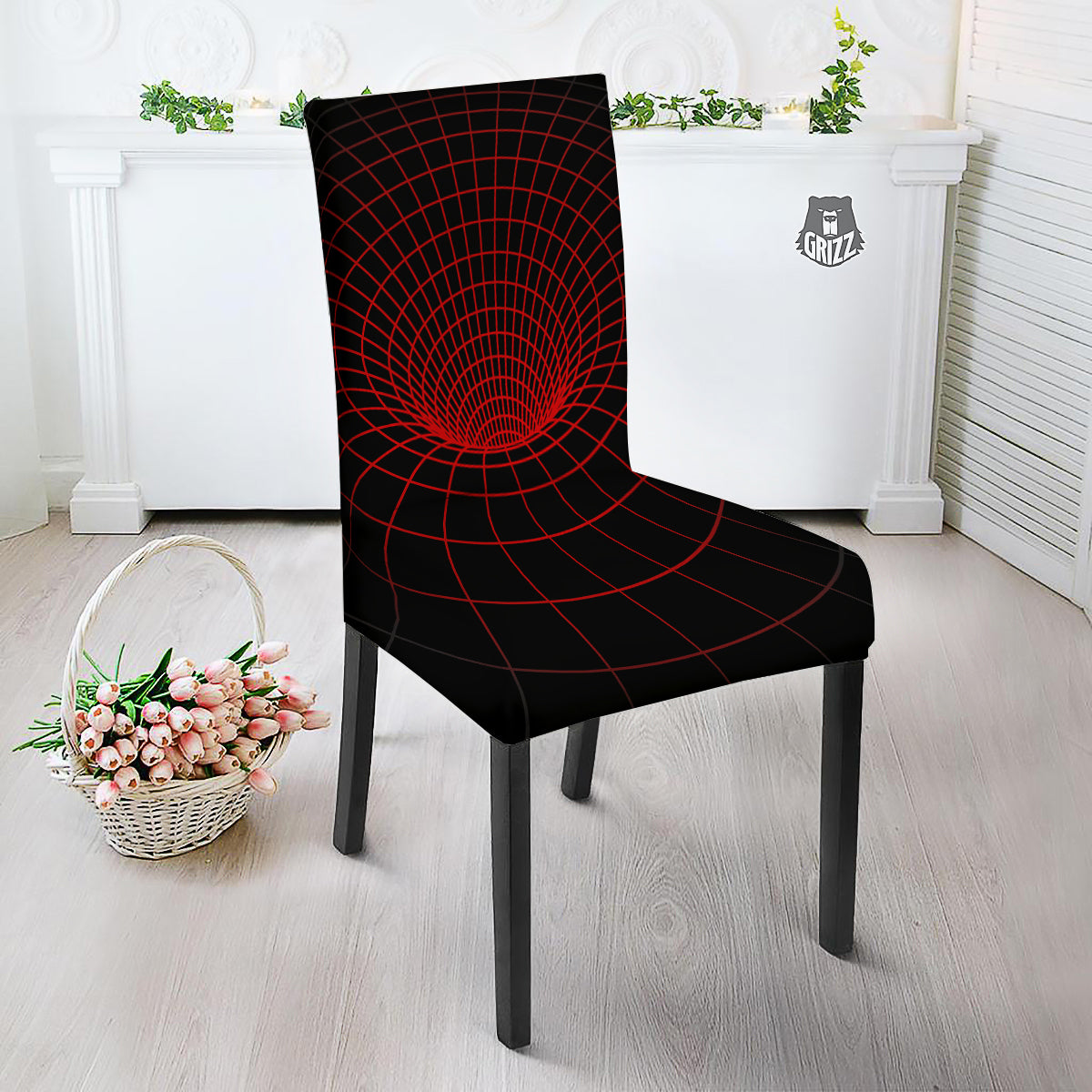 Red Techno Funnel Print Dining Chair Slipcover-grizzshop