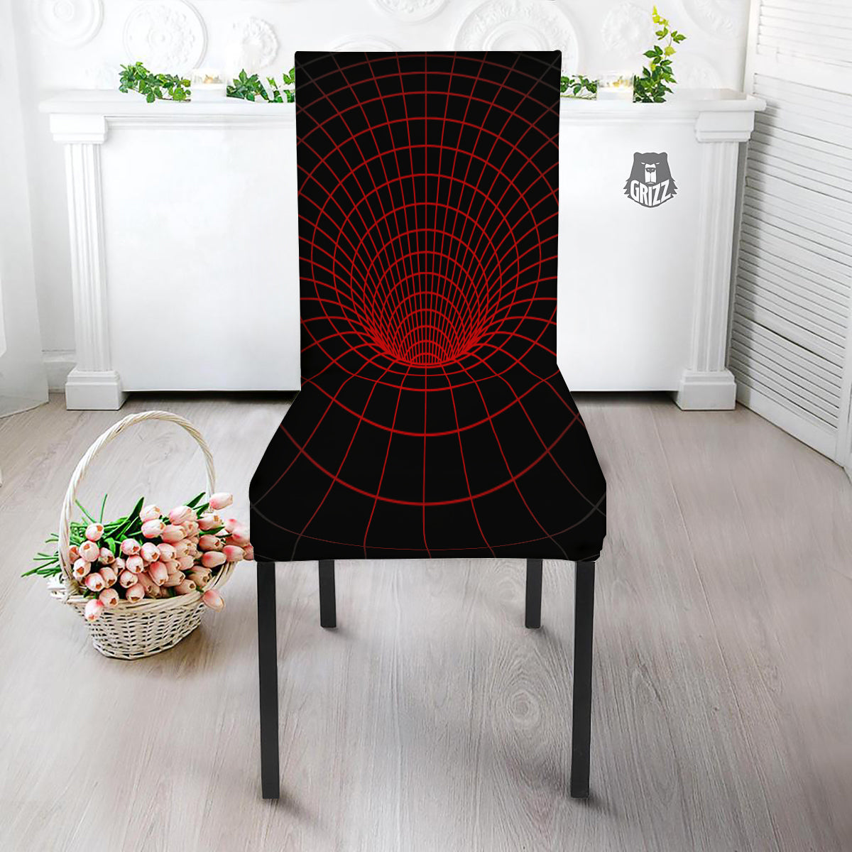 Red Techno Funnel Print Dining Chair Slipcover-grizzshop