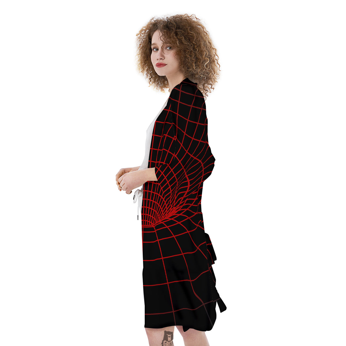 Red Techno Funnel Print Kimono-grizzshop