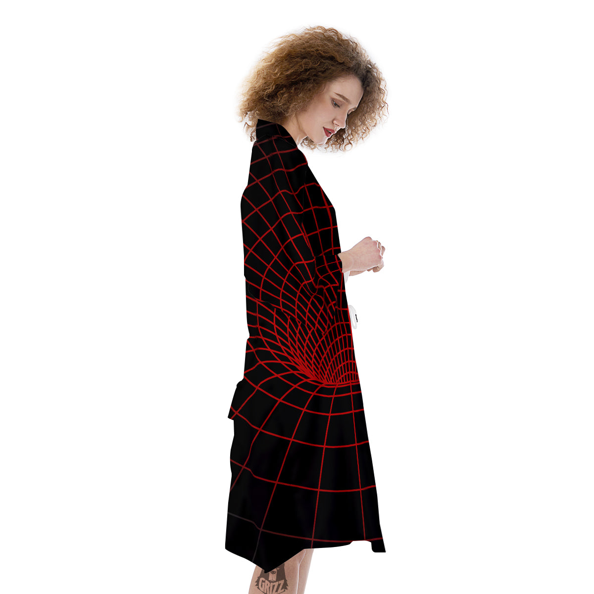 Red Techno Funnel Print Kimono-grizzshop