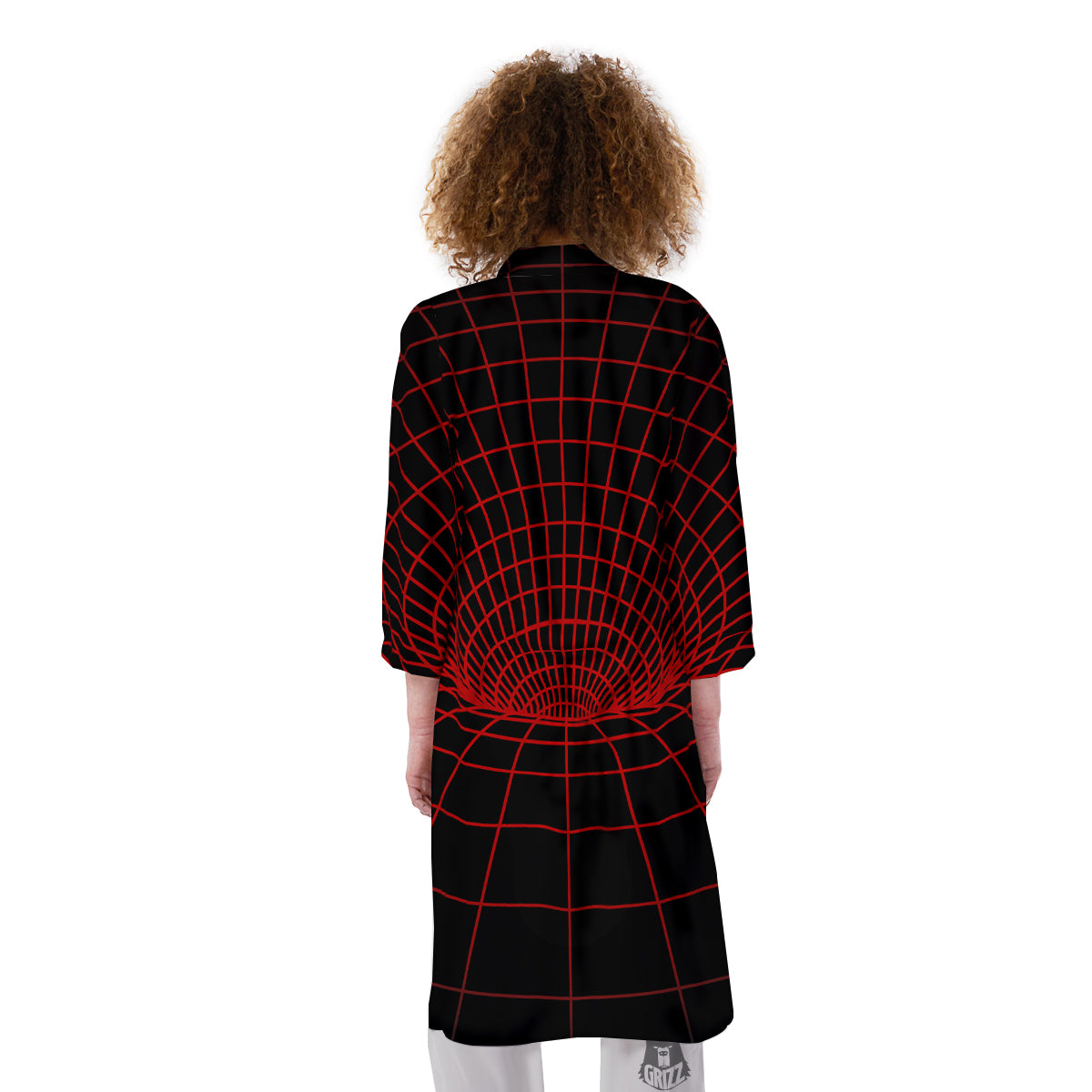 Red Techno Funnel Print Kimono-grizzshop