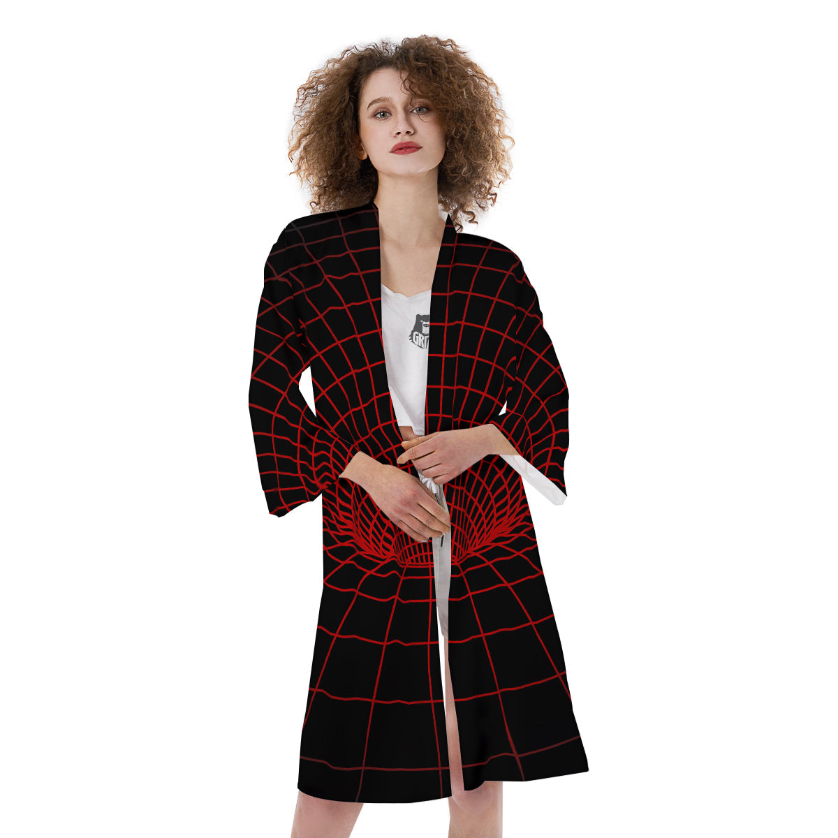 Red Techno Funnel Print Kimono-grizzshop