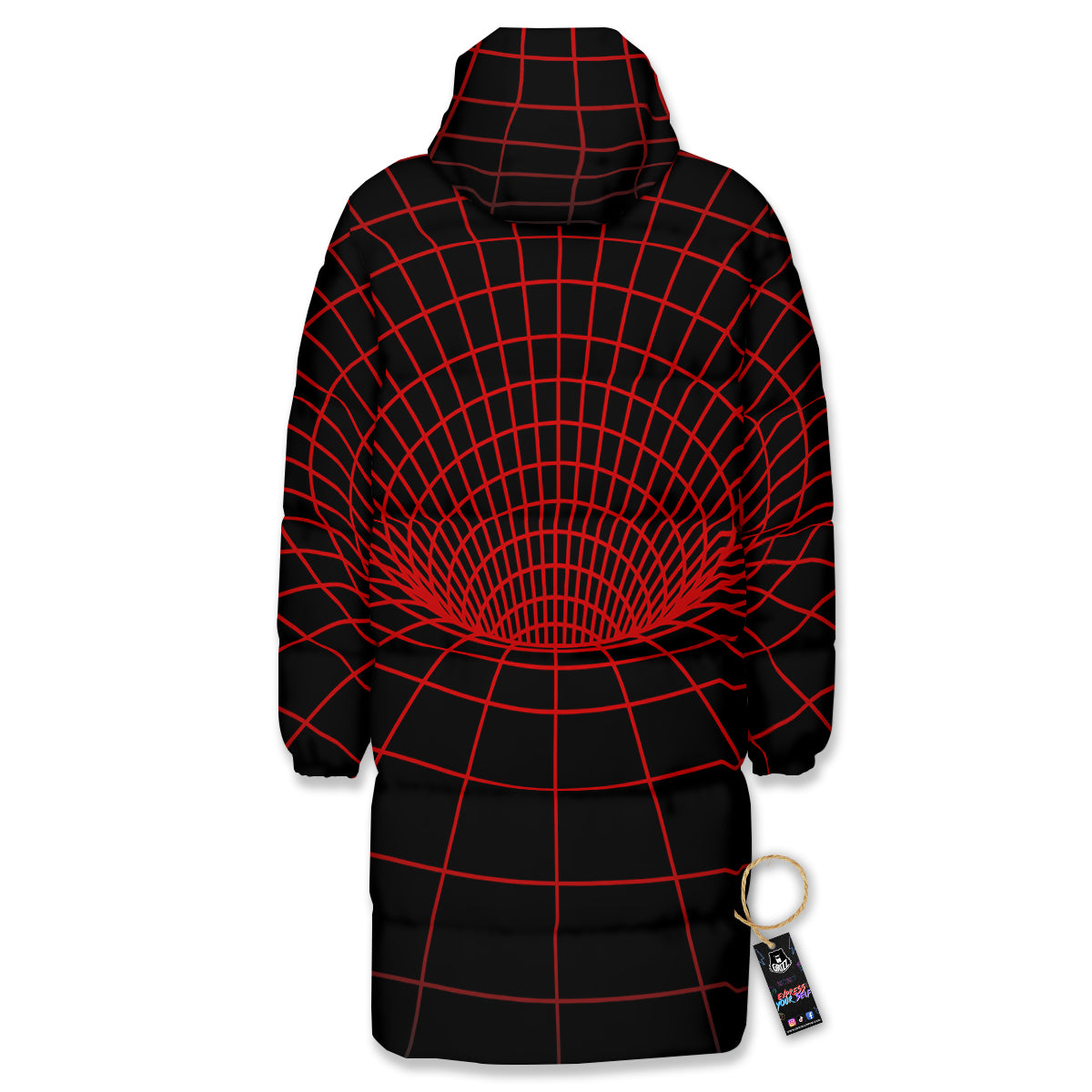 Red Techno Funnel Print Long Down Jacket-grizzshop