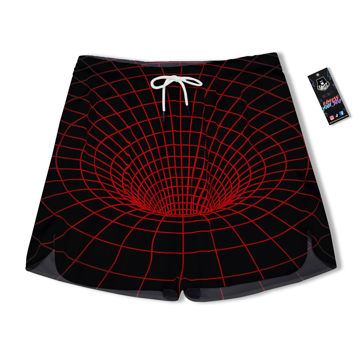 Red Techno Funnel Print Men's Running Shorts-grizzshop